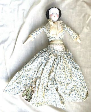 Antique Porcelain Girl Doll,  Molded Civil War Hair,  19 - 1/2 Inches, 2