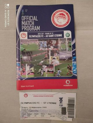 Olympiakos Piraeus - As Saint Etienne18/2/09 Programme & Ticket Uefa Greek Footb