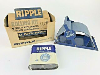 Vintage Ripple Blue Cigarette Tobacco Rolling Machine W Tin Case Box