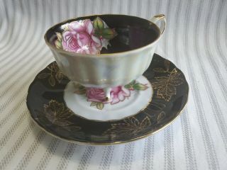 Vintage,  Striking Royal Halsey Lipper & Mann Rose Floral Footed Tea Cup & Saucer
