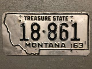 Vintage 1963 Montana License Plate Silver /black Treasure State 18 - 861