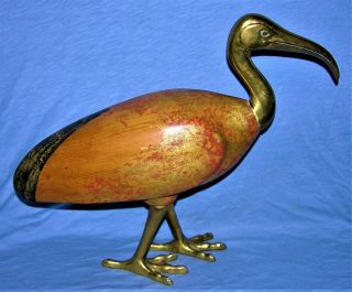 Vintage Large Sarreid Ltd.  Italy Wood And Brass Hand Carved Ibis/bird