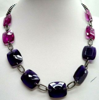 Stunning Vintage Estate Silver Tone Purple Black Bead 20 " Necklace 6230f