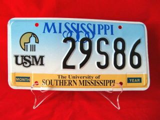 Mississippi License Plate University Of Southern Mississippi " 29s86 " Usm Cnd