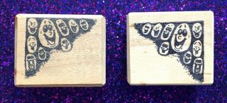 Vintage Rubber Stamp " Spooky Face Corner Borders " Too Much Fun 1 1/4 X 1 1/2 "