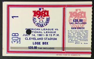 1981 Mlb All Star Game Cleveland Stadium Ticket Stub Vintage Baseball Indians