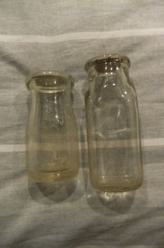 Vintage Glass Milk Bottles,  (2),  Abbotts Dairy 1/4 Pt.  And Other 1/2 Pint,  Lid