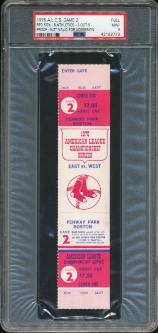 1975 Alcs Gm 2 Full Ticket Proof Red Sox Vs Oakland Psa 9 Fenway Park
