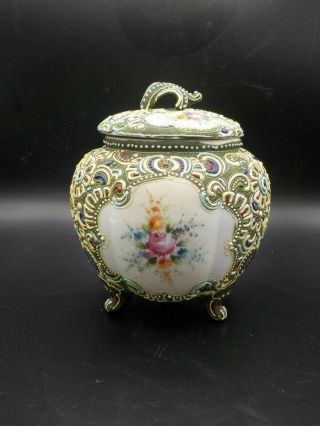 Antique Japan Moriage Hand Painted Porcelain Jar Pre Nippon