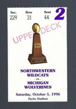 1996 Michigan Wolverines @ Northwestern Wildcats Football Ticket Stub Tom Brady