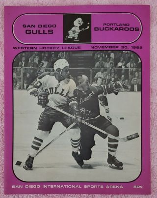 1968 Hockey Program Sd Gulls Vs Portland Buckaroos At San Diego.  W Hockey League