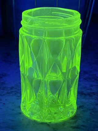 Vintage Vaseline Uranium Green Depression Glass Snuff Jar Perfume Cosmetic Bottl