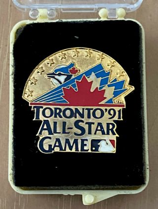 Vintage 1991 Mlb Baseball All Star Game Press Pin With Case - Toronto Blue Jays