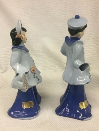 Vintage FLORENCE Ceramics Pair Oriental Figurines California Blue Pottery 2