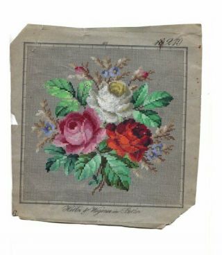 Antique Berlin Woolwork Hand Painted Chart Pattern Roses Hertz & Wegene