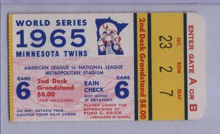 1965 World Series Gs Ticket Stub Game 6 Minnesota Twins Los Angeles Dodgers