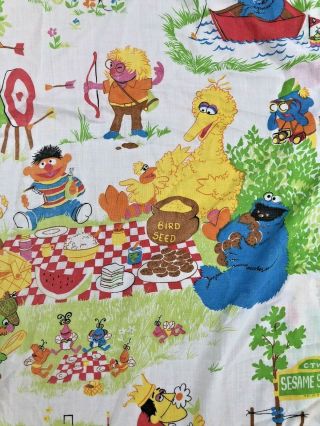 Sesame Street Fitted Twin Bed Sheet Vintage Fabric Picinic Archery Oscar - Cookie -