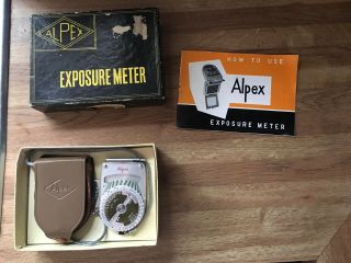 Vintage Alpex Camera Light Exposure Meter W/ Leather Case / Box & Instruction