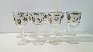 Vintage Libby Silver Leaf Wine Glasses Set Of 9 Stemmed Frosted Glassware 4953