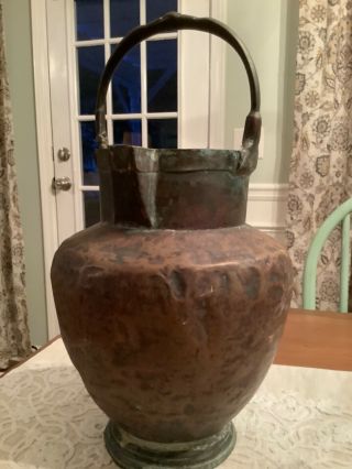 Antique Copper Hand Forged Water Drawing Pitcher Bucket 1800’s Italy