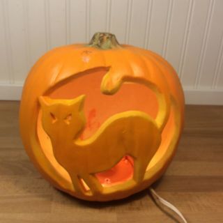 Vintage Gemmy Halloween Light Up Cat Jack - O’ - Lantern Pumpkin 1998