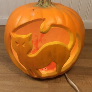 Vintage Gemmy Halloween Light Up CAT Jack - o’ - Lantern Pumpkin 1998 2