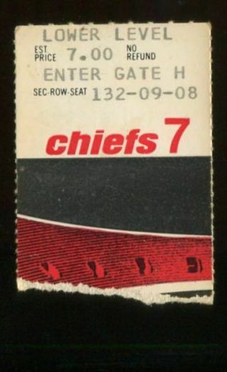 Ticket Football Kansas City Chiefs 1972 10/22 Philadelphia Eagles Pete Liske 3td
