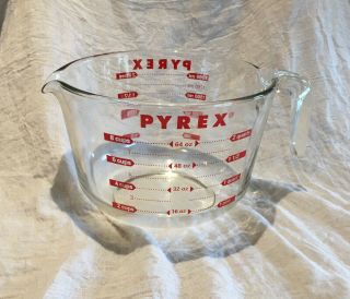 Vintage Pyrex 8 Cup Glass Measuring Cup 2 Quarts 64 Oz.  Red Pitcher Pour