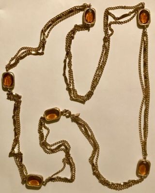 Vintage Signed Sarah Coventry Multi - Strand Topaz Bezel Chain Crystal Necklace