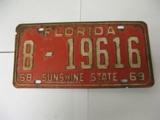 1968 68 1969 69 Florida Fl License Plate 8 - 19616