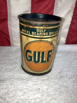 Vintage Gulf Company High Pressure (1) One Pound Metal Grease Can Wheel Brg.