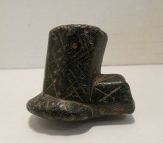 Antique - Native American - Carved Black Stone - Elbow Base Smoking Pipe