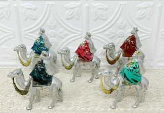 Set Of 5 Vintage Bradford Hard Plastic Wise Men Ornaments Nativity Wisemen 4 "