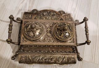 Antique Silver Plated Brass Double Ink Holder