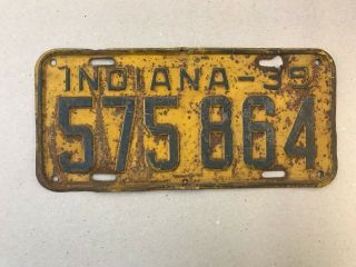 1939,  Indiana Old Automobile License Plate Black And Yellow