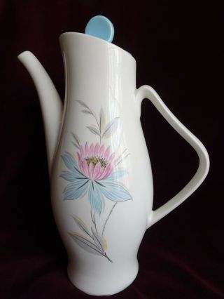 Vintage Mid Century Modern Ceramic Coffee Pot Pitcher W/ Cover Lid,  Pink Flowers