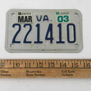 Vintage Virginia Motorcycle License Plate - 2003 Tag - Va - White Blue Fast Ship