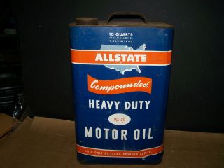 Vintage Allstate Motor Oil Can 10 Quart / 2 - 1/2 Gallon Sears Best Quality Empty