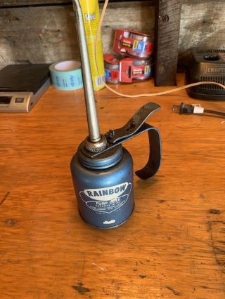 Vintage Eagle Rainbow Thumb Pump Oiler Oil Can Blue 10 Oz Made Usa
