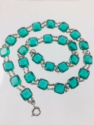 Antique Art Deco Emerald Green Crystal Paste Open Back Necklace Czech?