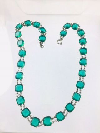 Antique Art Deco Emerald Green Crystal Paste Open Back Necklace Czech? 3