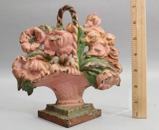 Antique 19thc Painted Hubley Cast Iron Poppies & Snapdragons Flowers Doorstop Nr