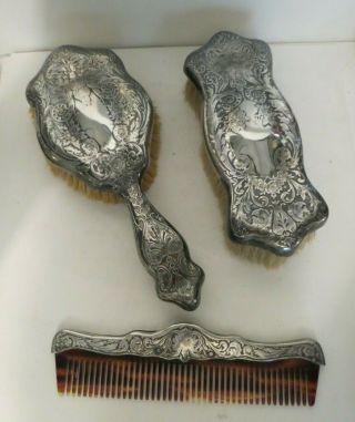 Antique Aesthetic Lions Head Silverplate Brushes & Comb Set Simpson Hall Miller
