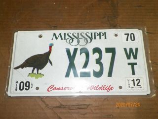 Mississippi License Plate - Conserving Wildlife : 1970 Turkey Plate X237 Wt