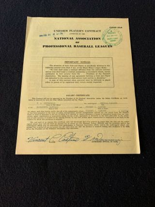 1949 Pcl Sacramento Solons Pacific Coast League Aaa Baseball Contract C.  Castino
