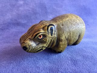 Vintage Mexican Folk Art Pottery Clay Hippo Small Tonala Figure Signed