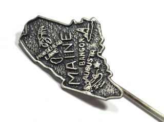 Vintage Sterling Silver State Of Maine Souvenir Hat Stick Pin