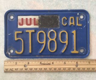 California Vintage Motorcycle Blue/yellow License Plate 5t9891 Jul Sticker