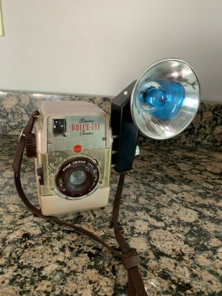 Vintage Gold Kodak Brownie Bullseye Solid Body Camera With Flash Attachment