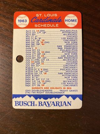 1963 St.  Louis Cardinals Baseball Schedule Busch Bavarian Sponsor Nm